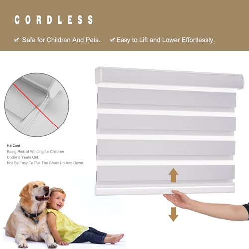 Image of Changshade Custom Size Zebra Blinds Cordless Indoor Window Shades Privacy Dual Layer for Living Room, Bedroom, Bathroom, Kitchen, Nursery, Inside Outside Mount Easy Install, Blackout, Grey