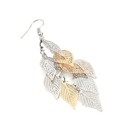 Coadipress Bohemian Layered Filigree Leaf Earrings For Women Girls Handmade Silver Gold Plated Big Boho Lightweight Chandelier Hollowed Out Leaves Dangle Drop Earrings (Gold Silver Filigree Leaf) #TOP1
