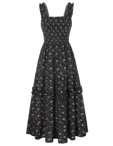 Summer Dresses for Women Beach Boho Sleeveless Easter Floral Sundresses Black XL