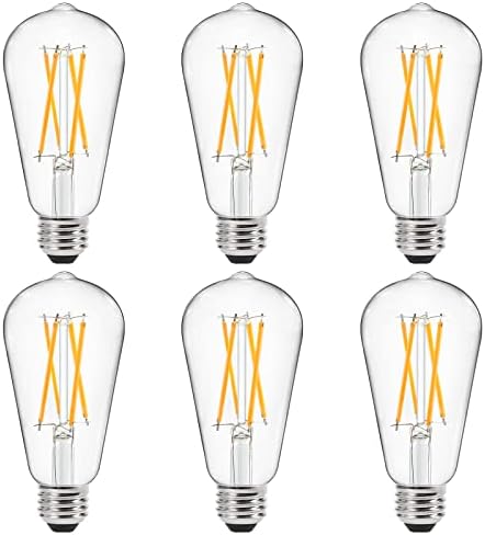 Ascher Dimmable LED Edison Bulbs 60 Watt Equivalent, Eye Protection Led Bulb with 95+ CRI, Warm White 2700K, ST58 Vintage LED Filament Bulbs, E26 Base, Pack of 6