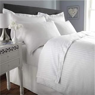 Kotton Culture Duvet Cover Striped 100% Egyptian Cotton 600 TC with Zipper Closure & Corner Ties Premium Comforter Cover Soft & Smooth (Queen/Full, White)