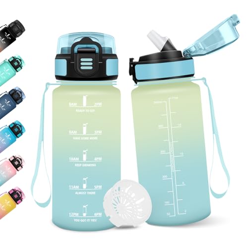 Botella Agua Niños, 500ML Con Paja, Cantimplora Infantil, Botella de Agua Motivacional con Marcador de Tiempo, A Prueba de Fugas para Escuela - Escarcha&cielo