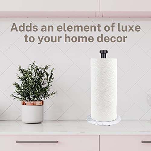 Asters Charming Luxury Marble Paper Towel Holder, Standing Holder With Heavy Weighted White Marble Base, For Kitchen Countertop, Bathrooms And Cabinet (Black Stand) #TOP4