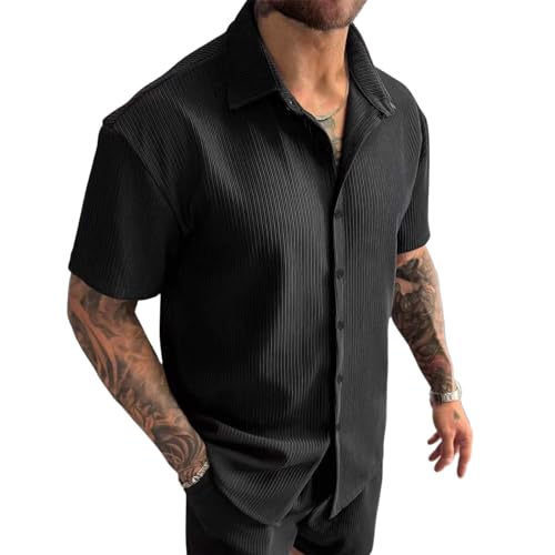 Chemise homme américaine manche courte fluide avec ouverture devant facile