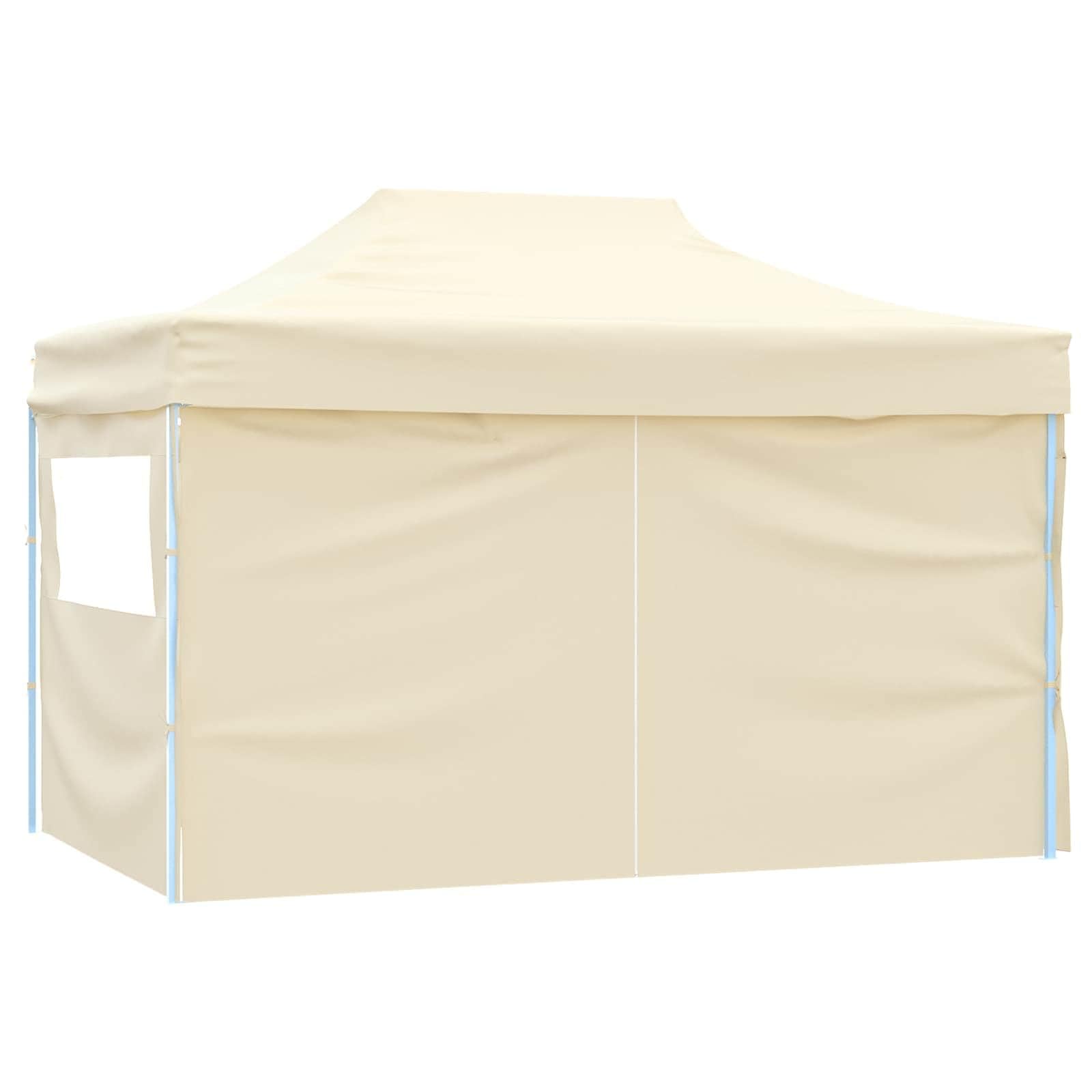 Namiot imprezowy kremowy z tkaniny Oxford, 280 x 410 x 315 cm, składany, z malowaną proszkowo stalową ramą, do ogrodu, na taras, kemping, wesele, do użytku na zewnątrz i ochrona przed