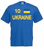 Öko-Tex Standard 100 World-of-Shirt Herren T-Shirt Ukraine EM 2016 Trikot Nr 10 S-XXXL blau-M