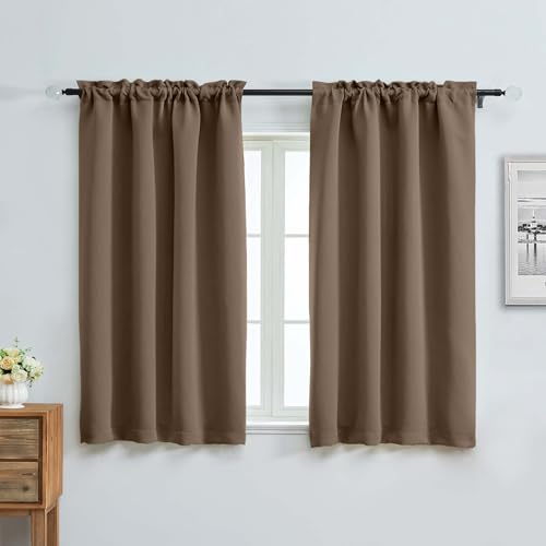 Image of Aiyufeng Brown Short Blackout Curtains for Bedroom 54 Inches Long 2 Panels Set, Solid Thermal Insulated, Energy Saving Window Treatment Curtains Blackout Drapes, W40 x L54 Inch, Brown