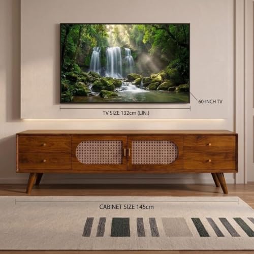 Image of MISAN Modern TV Table | Solid Sheesham Wood Sideboard TV Unit for Living Room, Bedroom, Office Furniture Stand | Wooden Free Standing Entertainment Unit Side Board Table with Storage (H-Hony)