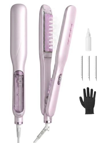 SHEGLAM Steam Flat Iron Hair Straightener 1.5" Ceramic Flat Iron with Combs