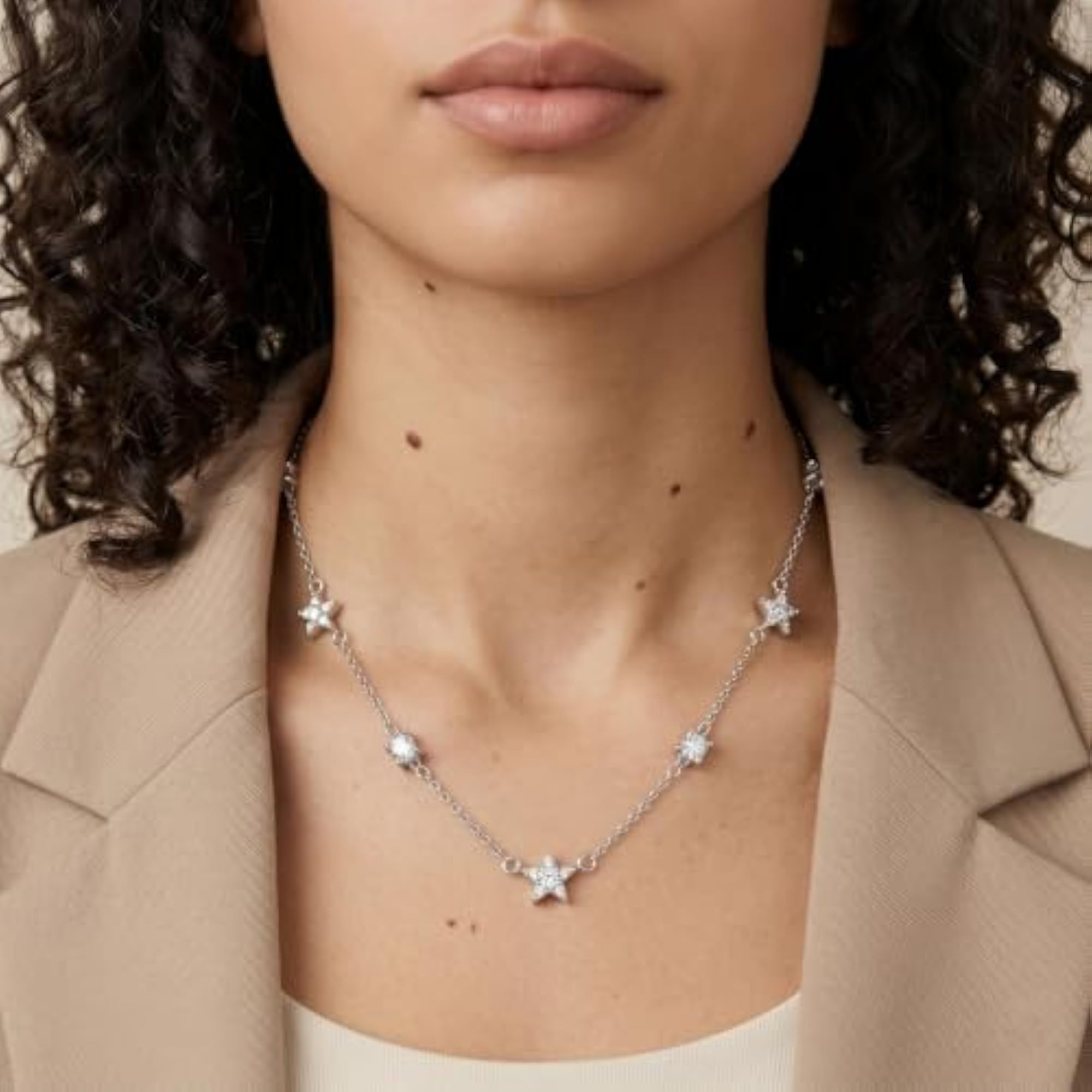 Women's 925 Sterling Silver Star Station Pendant Necklace, Adjustable Chain