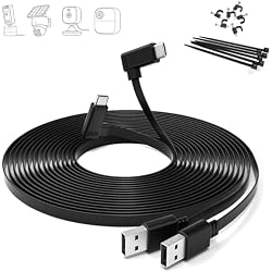 Itramax Flat USB C Cable 20FT/6M,2Pack Right Angle Long USB A to Type C Power Charger Cord,Continuous Security Camera Extension Supply Replacement Charging Wire for Blink Outdoor 4/Mini 2 2K+,Ring