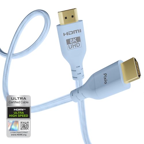 Pixio Blue 8K HDMI 2.1 �P�[�u�� �E���g���F�� ������ 6FT 8K 60Hz 4K 120Hz �i�C�����ґg �����b�L�R�l�N�^ �j���h�~ HDR10+ dtsx eARC HDCP �h���r�[�Ή�