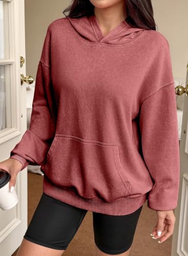 SHEWIN Long Sleeve Acid Wash Sweatshirt For Women Fall Oversized Pullover Sweaters Cotton Soft Ribbed Hem Hoodies Winter Plus Size Casual Clothing Business Casual Outfits with Pockets Red XL — view 3