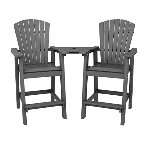 Kingyes Balcony Chair Tall Adirondack Chair Set Of 2 Outdoor Adirondack Barstools With Connecting Tray - Patio Stools Weather Resistant For Deck Balcony Pool Backyard, Gray #TOP6