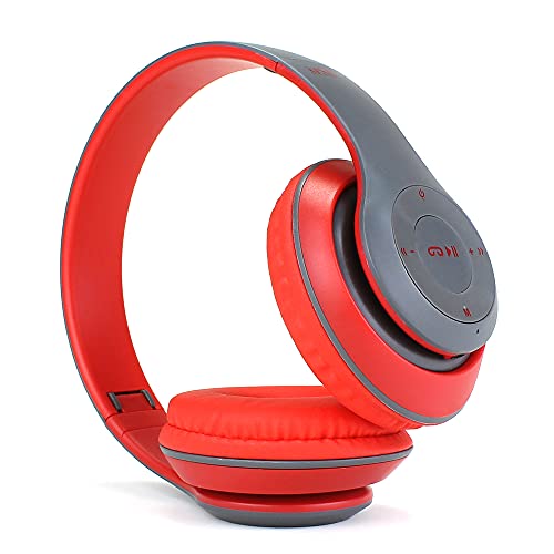Fone De Ouvido Bluetooth Sem Fio Dobrável Headphone Com Microfone (Vermelho-cinza)
