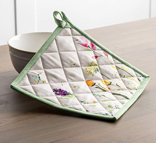 Maison D' Hermine Pot Holder 100% Cotton Set Of 2, 8 Inch X 8 Inch With Loop Heat Resistant Hot Pads For Gifts, Baking, Grilling, Microwave, Barbeque, Botanical Fresh - Spring/Summer #TOP4