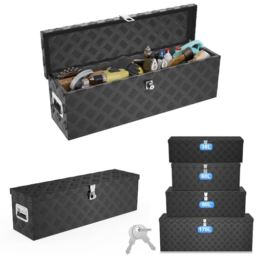 ACXIN Caja de almacenamiento de aluminio, 800 x 220 x 225 mm, caja de herramientas de aluminio con cerradura y 2 llaves, robusta caja de barras de remolque con cerradura para el remolque, estable e
