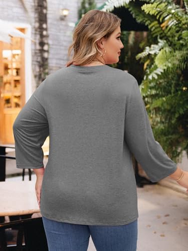 Image of Chulianyouhuo Womens Plus Size Tops 3 /4 Sleeve Casual T Shirts | Crew Neck, Pleated Blouse Tee, Dressy Casual Shirts, Loose Fit Tunic Tops, Soft Fabric, Going Out Outfits