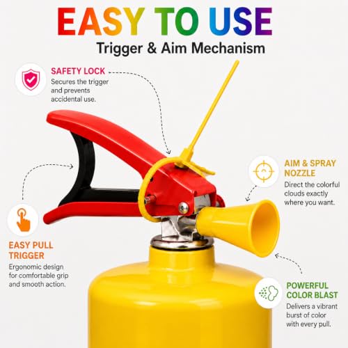 Image of Color Blast Cloud of Color Spray Cylinder | Easy Pull Trigger | Heavy Mild Steel Cylinder with Non-Toxic Natural Gulal Spray | Ideal for Holi, Weddings, Photoshoots & Theme Parties | 4KG Yellow