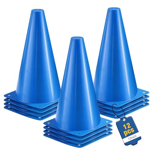 ZKNDRHJO 12 Inch Durable Cones,12pcs Versatile Plastic Traffic Cones and Soccer Cones for Sports Training,Agility Drills,Parking Safety,Basketball Training,Football Training.