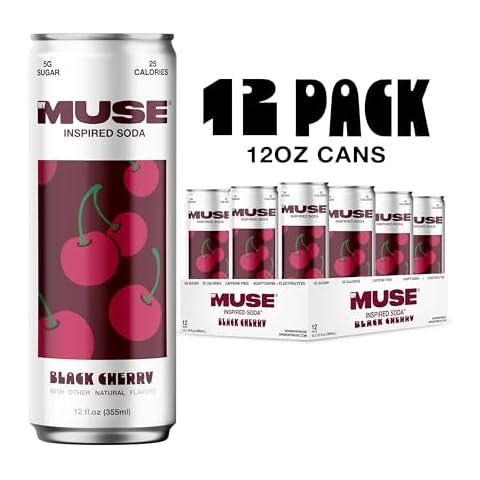 My Muse Inspired Soda™ – Low Sugar, Low Calorie, Inspired Soda Enhanced with Adaptogens, Antioxidants, Vitamins, and Electrolytes – 12 Pack 12oz Cans, (Black Cherry) Cover