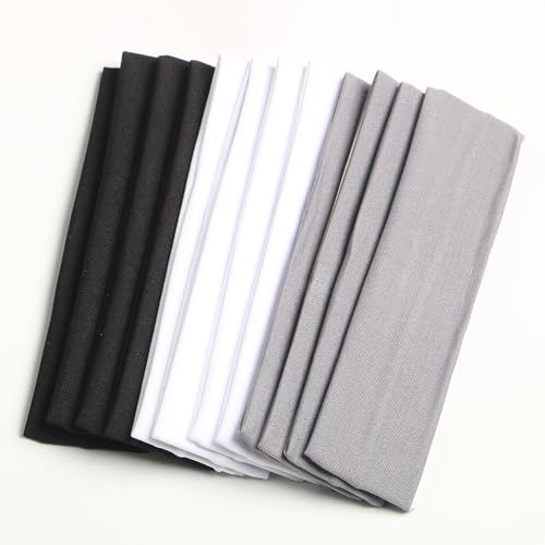 XBwhoz Headbands for Women,12PCS,Soft Stretch Elastic Yoga Sport Headband Sweatband(Black,White,Gray)