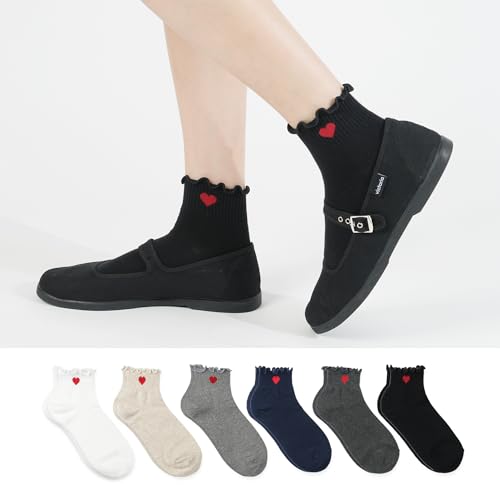Image of Womens Cotton Crew & Ankle Socks, Cute Floral Ruffle Colorful Tube Size 6-9
