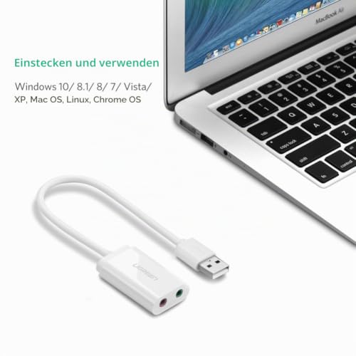 UGREEN Externe USB Soundkarte für Computer, PS5, PS4, USB Audio Stereo Adapter External Sound Card (Weiß) – Ansicht 6