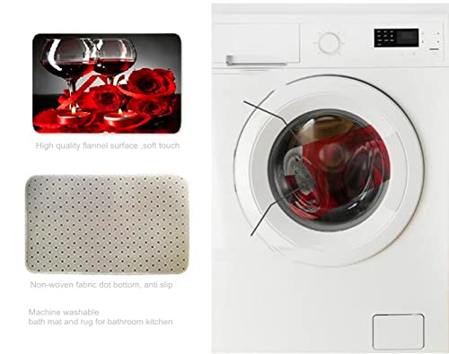 Goodbath Kitchen Rugs, Rose Red Wine Romantic Lovers Non Slip Kitchen Rug Set 2 Piece, Bathroom Mats Floor Carpet, 16” X 48” And 16” X 24”, Red Black #TOP6