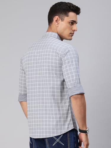 Image of Majestic Man Comfort Slim Fit Spread Collar Small Checked Cotton Casual Shirt
