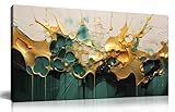 SKYRISE Abstract Teal Gold Canvas Wall Art for Living Room, Dark Green Wall-Decor Picture for Bedroom, Modern Canvas Print Paintings Artwork, Size 40x20 Inches