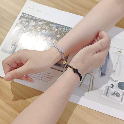 Wentaini Couple Bracelets 14K Gold Plated Heart Matching Magnetic Bracelets For Couples Women Men Cute Love Gifts For Boyfriend Girlfriend Him & Her Friendship Bracelet (Black&Grey, Stainless Steel) #TOP3