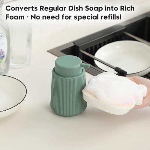 Image of YAUKPH Striped Foaming Hand Soap Dispenser with Leak-Proof Pump for Bathroom and Kitchen Countertop 11oz Sage Green