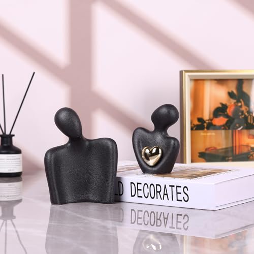 Statuette couple romantique en céramique noire objet déco moderne