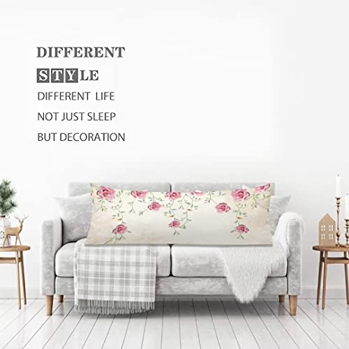Pink Flower Body Pillow Cover Spring Chic Floral Roses Vintage Country Shabby Romantic Rose Flowers Luxury Soft Cushion Long Pillowcase With Zipper Decorative Bedding Pillow Cases For Sofa 20"X54" #TOP1