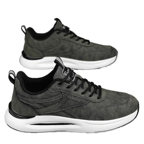 Men's Casual Sneakers with Invisible Height Elevating Design Leather Upper