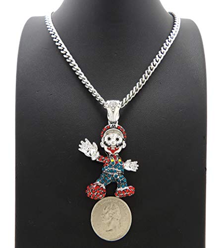 Iced Mario Hip Hop Pendant 5mm/18,20",24",30" Stainless Steel Cuban Chain Necklace SRC49 (30)4