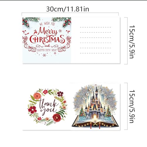 Awesocrafts 6pcs Diamond Art Christmas Cards Kits Castle Christmas Tree, DIY Diamond Painting Cards Sets - Image 2