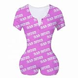 HengShunRui Women's Sexy Deep V Neck One Piece Bodysuit Short Sleeve Letter Print Bodycon Jumpsuit R