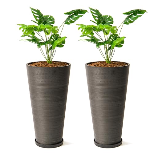 XBrand Modern 28-Inch Tall Round Planter, Modern Tapered Planter Perfect for Indoor & Outdoor Planter, Patio Décor, Set of 2, Black by XBrand - Used condition - US$69.52