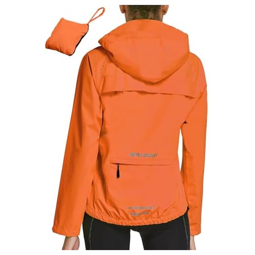 BALEAF Jaqueta de chuva feminina, impermeável, corta-vento, à prova de vento, leve, para ciclismo, refletiva, embalável, com capuz, 1 laranja, XGG