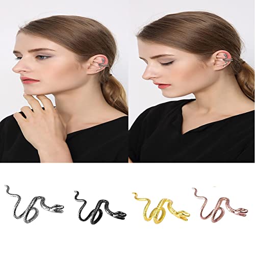 Qzstlcgw 1Pcs Snake Ear Cuffs For Women Men, Non Pierced Earring Cuff Helix Cartilage Earring Studs Clip On Huggie Snake Open Wrap Hoop Earrings Piercing Jewelry For Women Men (Black) #TOP5