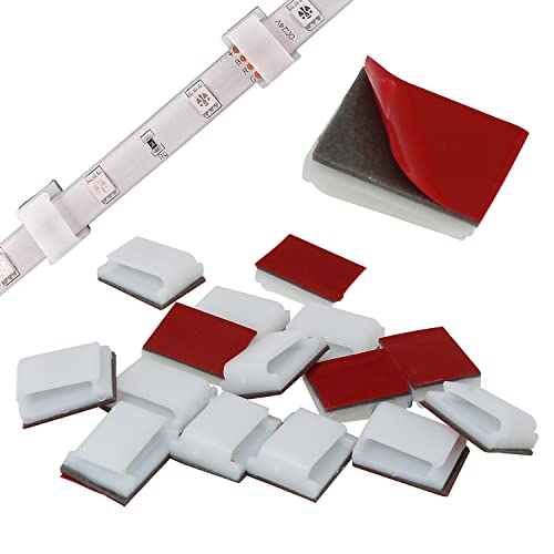 LED Strip Light Clip FMHXG 50PCS White Mounting Brackets Cable Holders with 3M Adhesive Tape for 8mm 10mm 12mm Width IP65 LED Strip Light,Self Adhesive Hooks Wire Holder, Strip Light Mounting Clamp