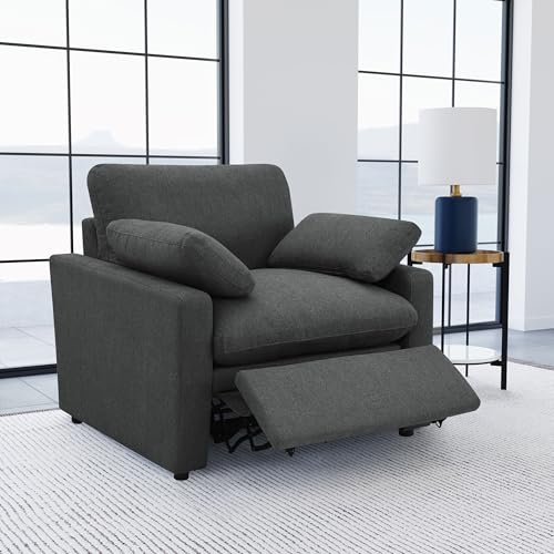 Coaster Home Furnishings - Collins - Wood and Fabric - Power Recliner with Horizontal Tufted Detail, Padded Arms, and Reversible Cushions - Living Room - Dark Gray - 609533P