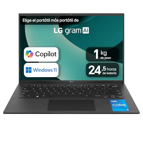 LG gram 14Z90RU-G.AA55B Portátil Ultraligero 14 Pulgadas, IPS WUXGA, Intel Core i5-1334U 10 núcleos, 16GB RAM, 512GB SSD, 999 g, Batería hasta 24.5h, Intel Graphics, Windows 11 Home, Negro