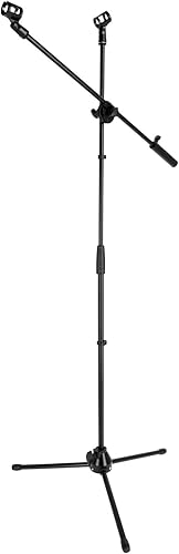Rockville GIGSTAND DUAL V2 Soporte de micrófono doble con contrapeso pesado, brazo desmontable de 30 pulgadas, altura ajustable (33.5-65 pulgadas),