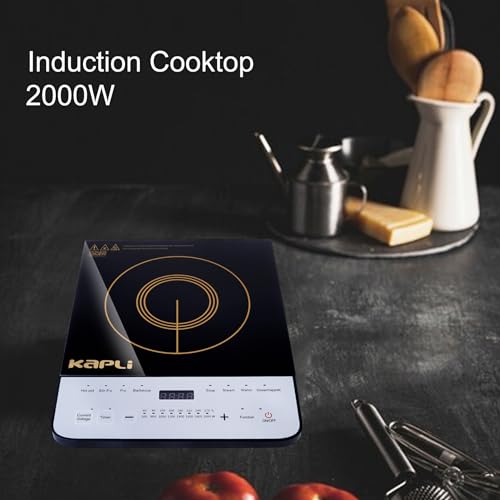 Image of KAPLI 2000 W Induction Cooktop Touch Panel (Black, 8 Pre-set cooking functions Crystal Glass Touch Panel)
