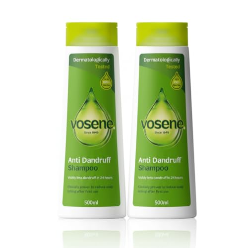 Vosene Anti Dandruff Shampoo 500ml x 2 Pack - Medicated Itchy Scalp Treatment with Salicylic Acid for Flaky Scalp Relief, Therapeutic Formula for All Hair Types