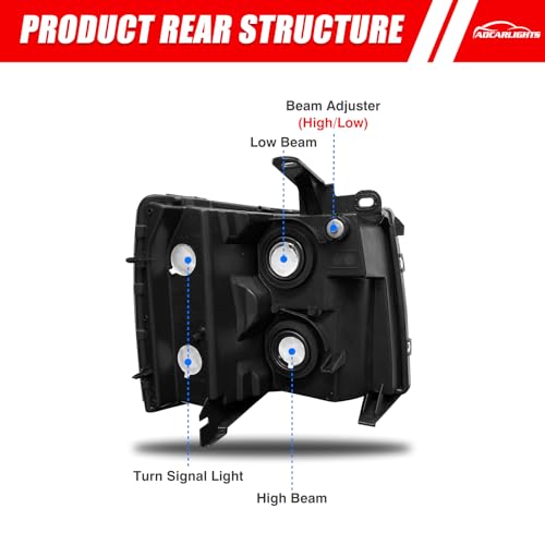 Headlight Assembly for 2007-2013 Chevy Silverado 1500 2007-2014 Silverado 2500HD 3500HD Halogen Fit 2007 New Body Style 2014 Old Body Style W/O Bulbs - Image 4