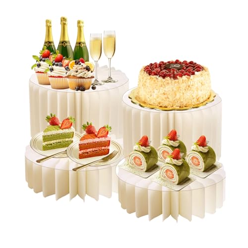 luweetop 4 Pcs Buffet Risers - Foldable Paper Risers Display Stands, White